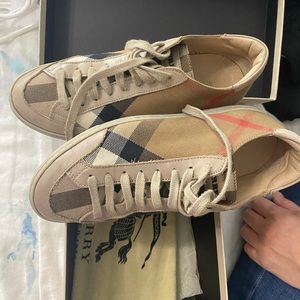 Burberry Beige and Black Check Sneakers